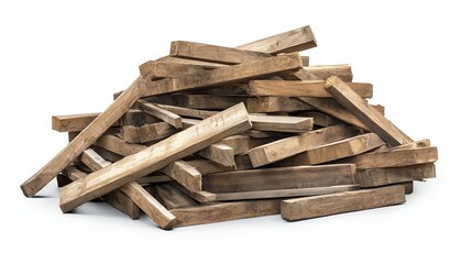 Stack of wooden planks, white isolated background.