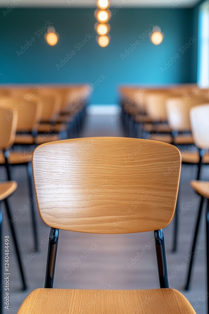 Poster scandinavian classroom design light wood chairs in natural sunlit setting for modern educational spa
