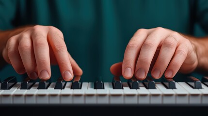 Fototapeta premium Hands Playing Piano Keys Close-Up Shot of Musical Performance
