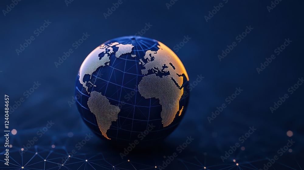 Poster digital 3d globe with geometric patterns and soft lighting effects