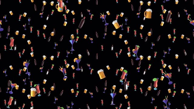 DRINKS party loop tile Cartoon falling with alpha channel. This is a cartoony loopable and tileable drink element with transparency. Great as transparent LED content