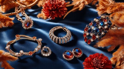 Elegant Accessories Displayed on Velvet Surface