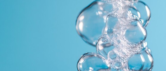 Ethereal Aqua Aesthetic Soothing Transparent Bubbles on Sky Blue - Modern Wellness Content and Tranquil Spa Marketing Visual