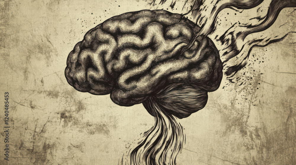 Poster abstract representation of brain with flowing water, symbolizing creativity and thought. intricate d