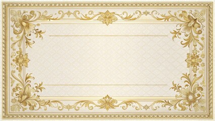 A blank check with a gold foil border and intricate floral patterns, surrounded by ornate scrollwork and gilded corners