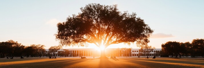 Scenic Outdoor Classroom Under Tree Gatherings in Sunlit Natural Setting - Flexible Education for Collaborative Learning and Eco-Friendly Innovation