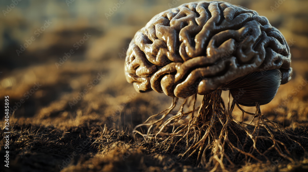 Poster abstract representation of brain with roots, symbolizing growth and connection. this unique artwork 