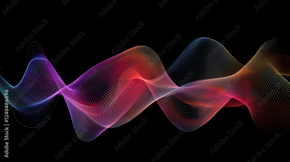 Aufkleber abstract representation of colorful wave patterns on black background, showcasing fluid motion and v