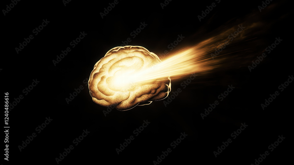 Poster abstract representation of brain with light beam illuminating from it, symbolizing creativity and in