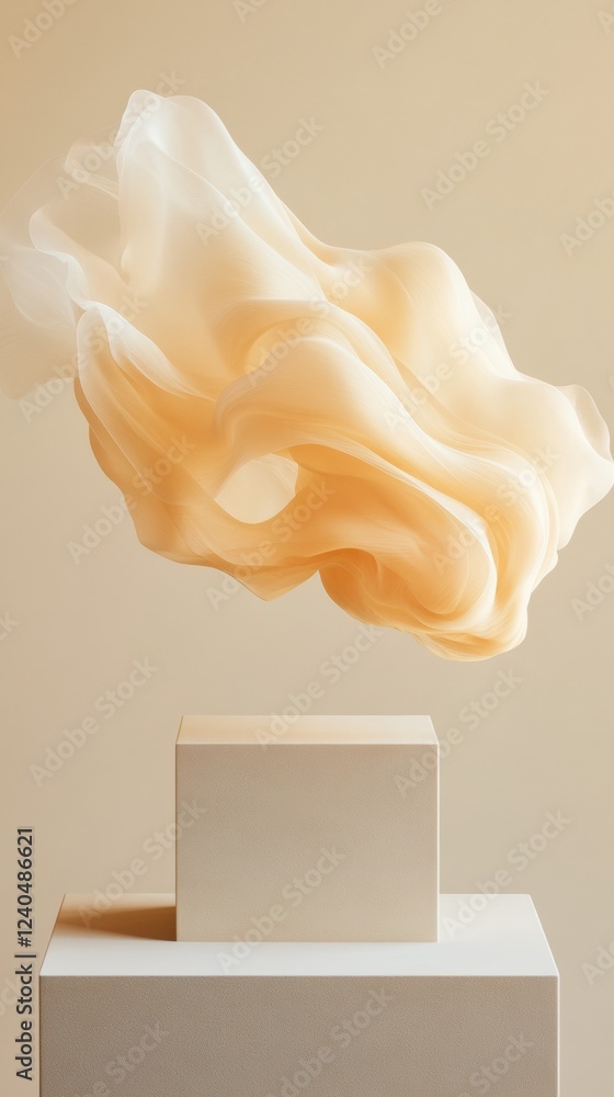 Poster ethereal fabric display translucent floating textile sculpture for modern art galleries and trendy h
