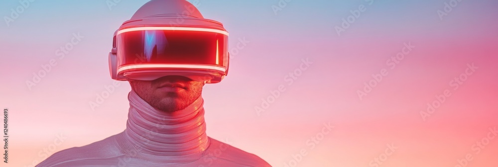 Poster immersive tech fashion modern vr visor in futuristic gradient arena - cutting-edge digital content a