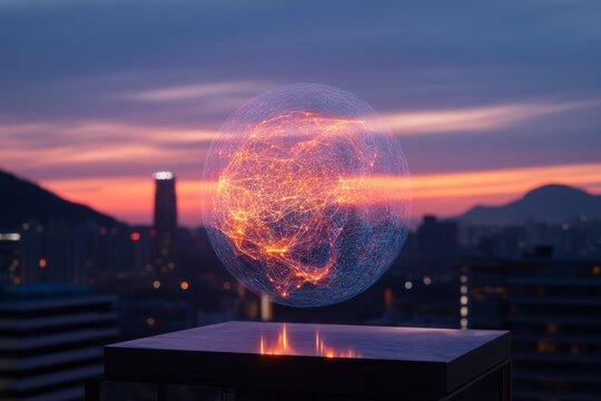 Futuristic UWB Smart Home Interface Holographic IoT Display in Modern Seoul Apartment - Metallic Surfaces and Soft Textures for Urban Tech Innovation