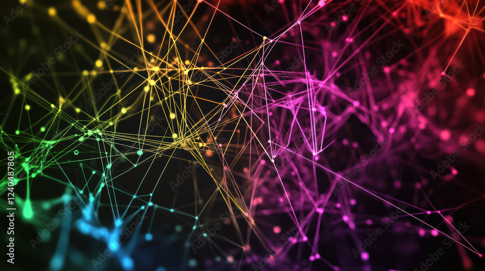 Poster colorful neurons interconnected with dynamic lines create vibrant network, showcasing beauty of conn