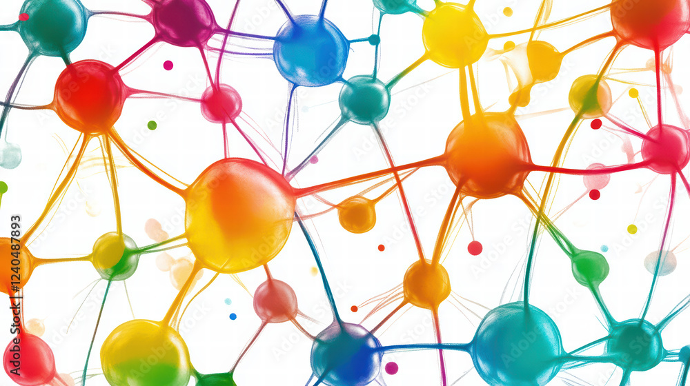 Poster colorful neurons interconnected with dynamic lines create vibrant network, showcasing beauty of scie