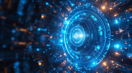 Obraz premium circular line of energy surrounding lines of binary codes. computer technology concepts language matrix style background. digital number one and zero in light blue color.