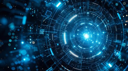 Futuristic digital interface with 6G technology image over circular HUD elements. innovation, connectivity, communication, virtual, data, holographic