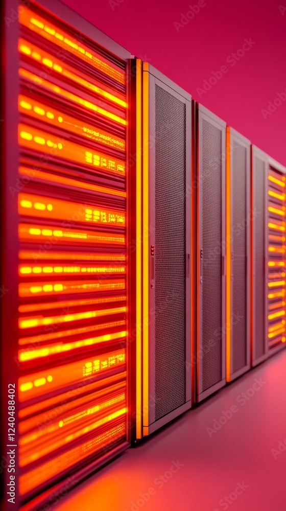 Fototapete Futuristic Neon-Lit Data Center Corridor Advanced Server Equipment with Sleek Metal Mesh - Digital Infrastructure for Cutting-Edge Tech Optimization and Modern Data Management
