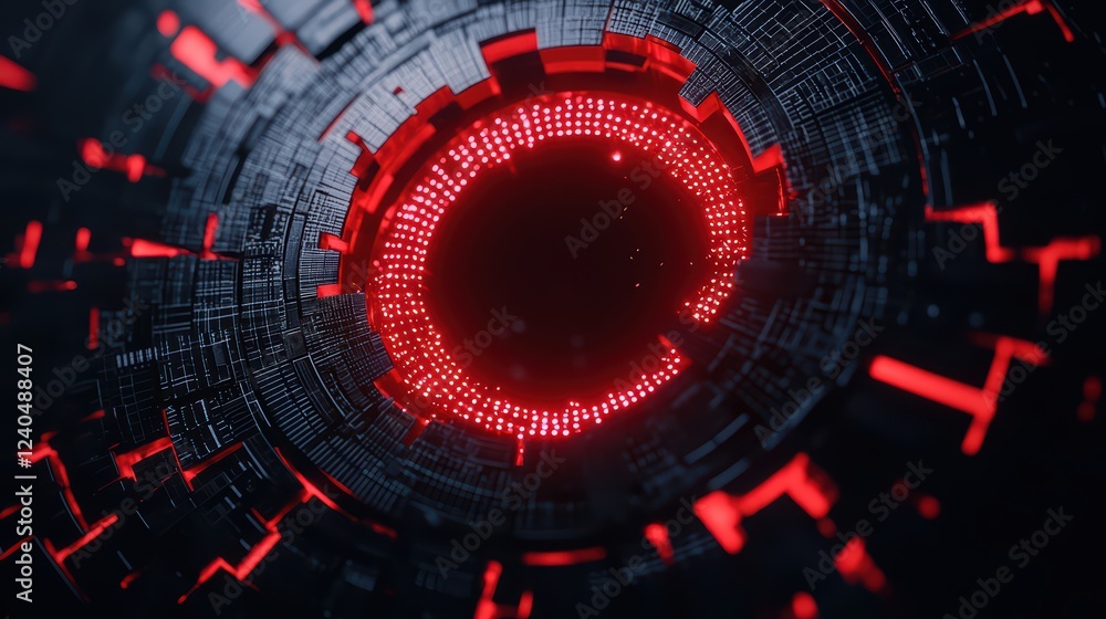 Poster futuristic abstract circular design with red and black elements