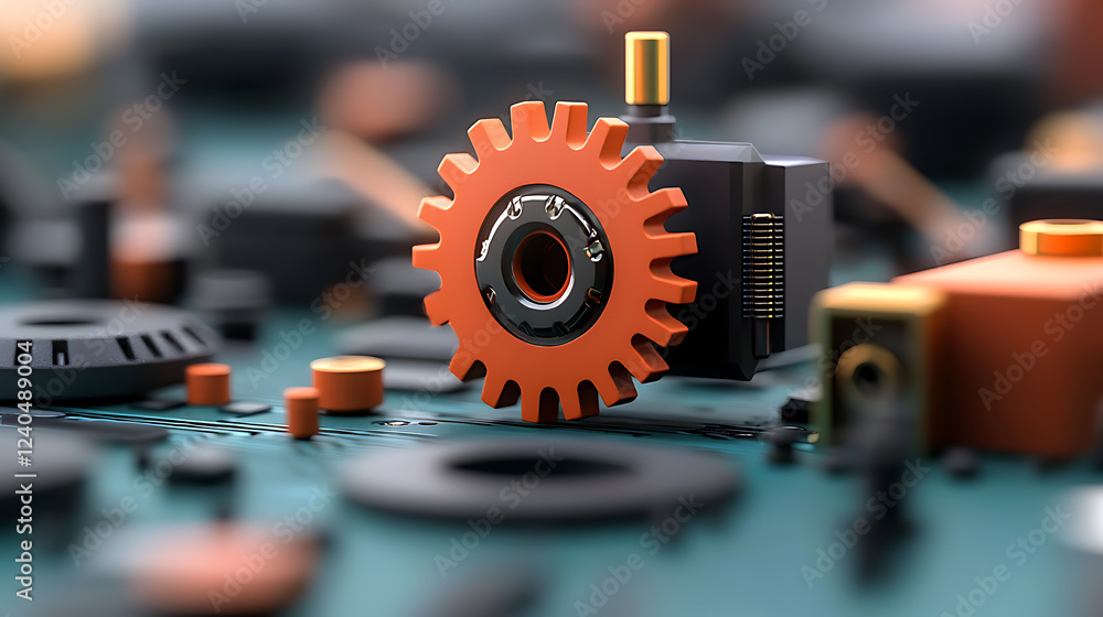 Poster aging gears and outdated code interaction digital workshop close-up photography industrial setting m