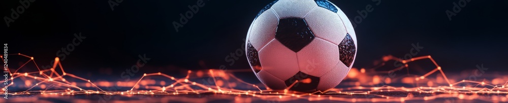 Poster vibrant digital soccer ball art futuristic graph design with neon splash for sports branding and int