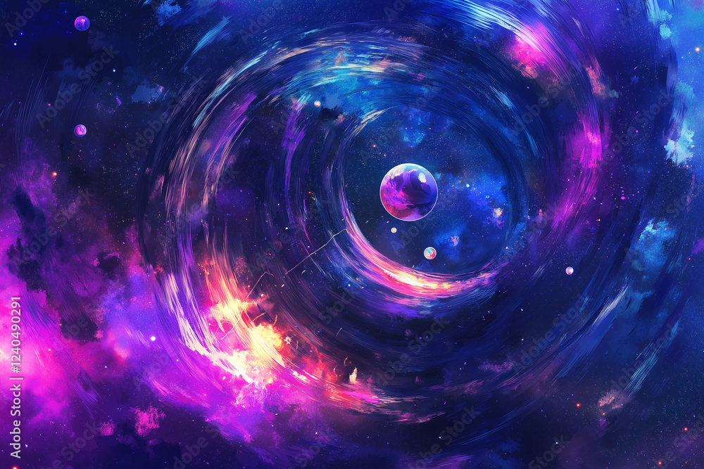 Poster vibrant abstract space background with cosmic planets and celestial elements