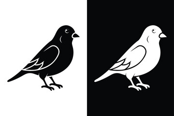 Elegant Finch Bird Icon Black and White Vector.