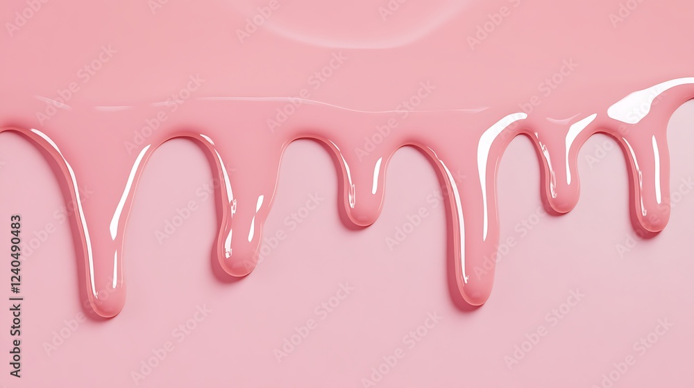 Poster glossy pink paint dripping on smooth surface with soft texture and subtle reflection in bright light