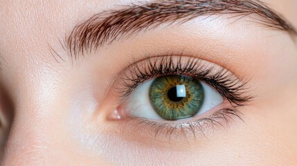 Obraz premium Close-up of a woman's hazel eye, eyelashes, and brow. Beauty, healthcare use