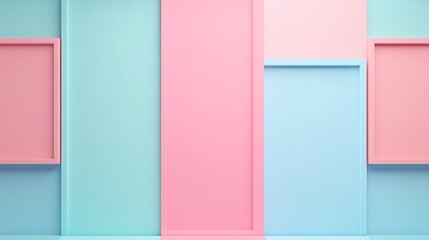 Modern Abstract Background with Colorful Geometric Shapes and Clean Lines in Pastel Shades of Pink and Blue