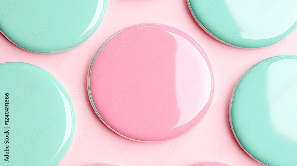 Poster pastel colorful circular shapes on a soft background with glossy finish for creative projects and de