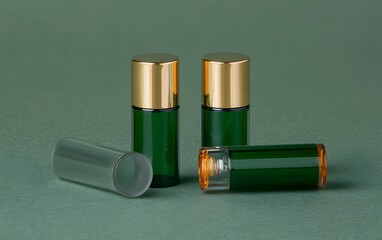 Elegant Green Glass Bottles with Gold Caps Mockup