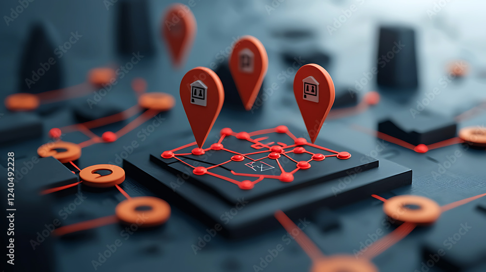Poster interactive gis map highlighting key locations and data connections in a dynamic urban environment f