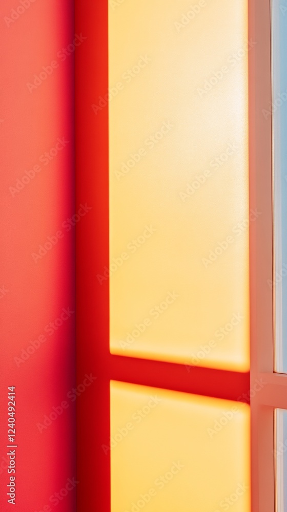 Poster vibrant minimalist workspace illuminated glass panel design in red and yellow - dynamic office envir