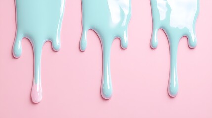 Naklejka premium Sleek Drips of Light Blue Paint on Soft Pink Background Creating a Vibrant and Artistic Visual Effect
