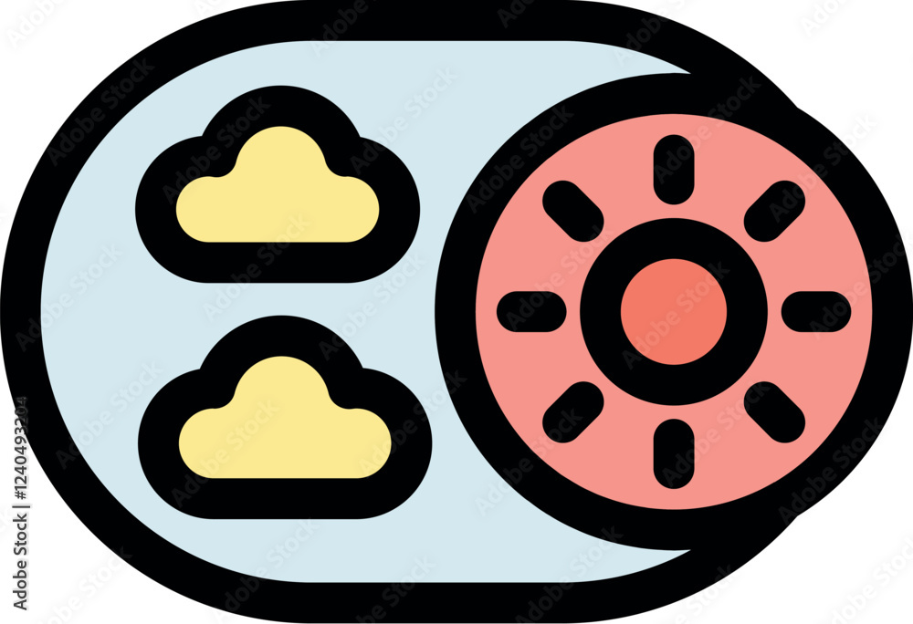 Poster toggle switch button changing from cloudy to sunny, symbolizing weather condition control