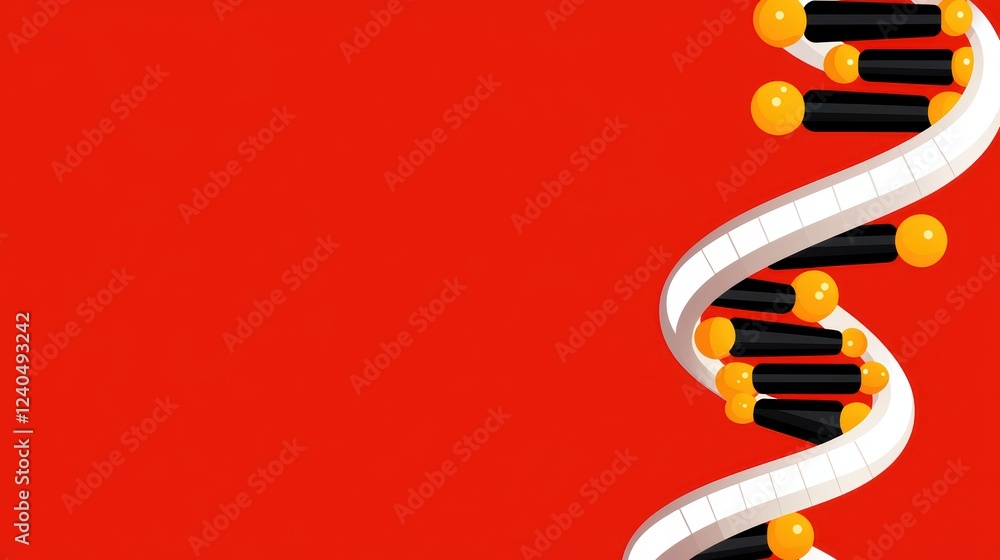 Poster abstract representation of dna structure on a vibrant red background
