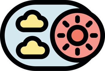 Toggle switch button changing from cloudy to sunny, symbolizing weather condition control