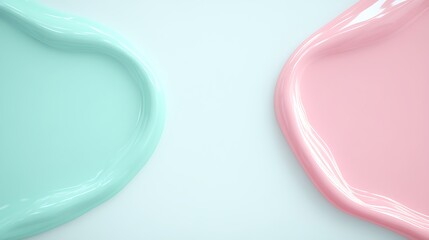 Smooth Texture of Mint Green and Soft Pink Paint in Artistic Flow on a Light Background