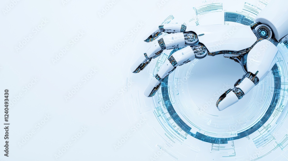 Poster futuristic robotic hand with abstract technological elements