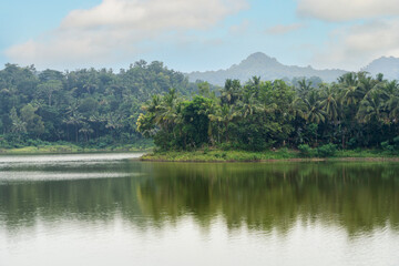 Fototapeta premium Waduk Sermo, green lake reservoir, Yogyakarta, Indonesia
