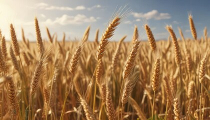 Fototapeta premium Ripe wheat ready for harvest in sunny weather, crops, golden, organic, summer