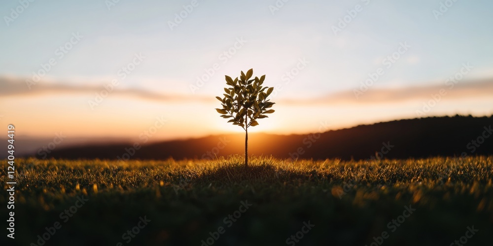 Aufkleber serene garden learning floating open book over lush grass and tree silhouette - imaginative learning