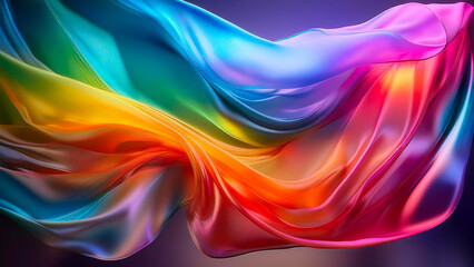 Obraz premium A flowing rainbow-hued chiffon fabric suspended mid-air,