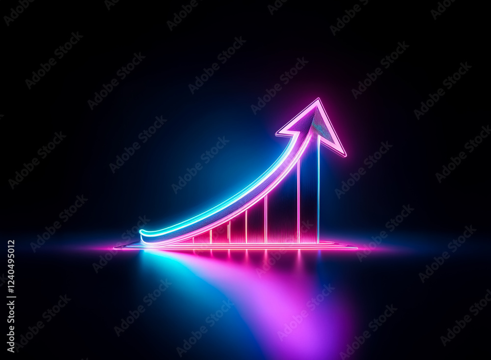Aufkleber a vibrant neon arrow ascends, symbolizing growth and progress against a dark background. its reflect