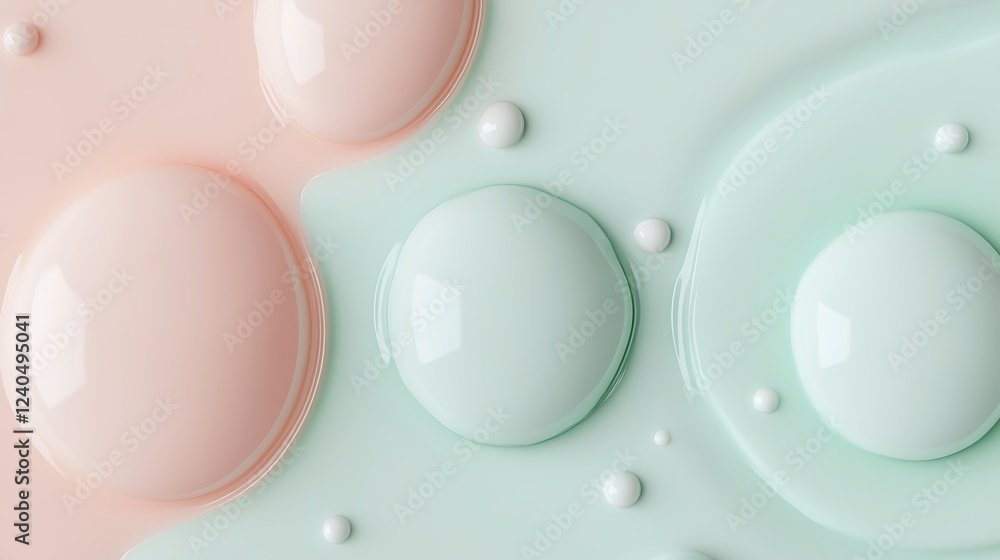Poster soft pastel colors in circular shapes with glossy finish, flowing liquid texture and subtle gradient