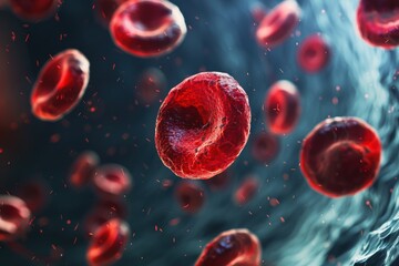 Close-Up View of Red Blood Cells Floating in a Human Body, Illustrating Human Circulatory System in High Definition and Scientific Analysis