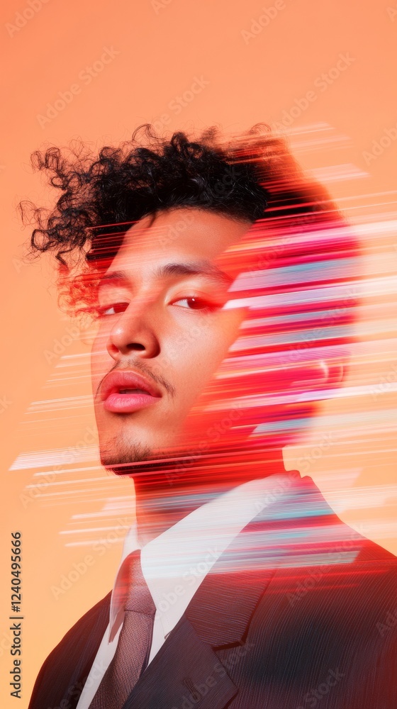 Aufkleber dynamic glitch art tech innovation in latino entrepreneurship - vibrant pixelated portrait for busin