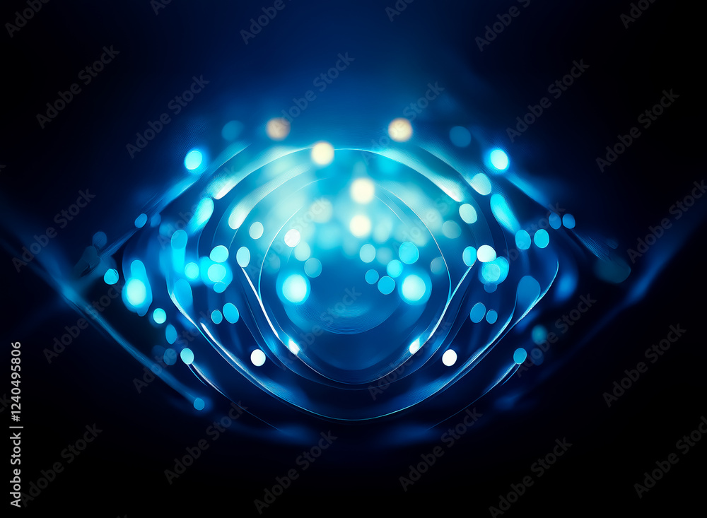 Aufkleber abstract blue eye-like form with glowing lights and wavy lines, creating a mesmerizing, digital art 
