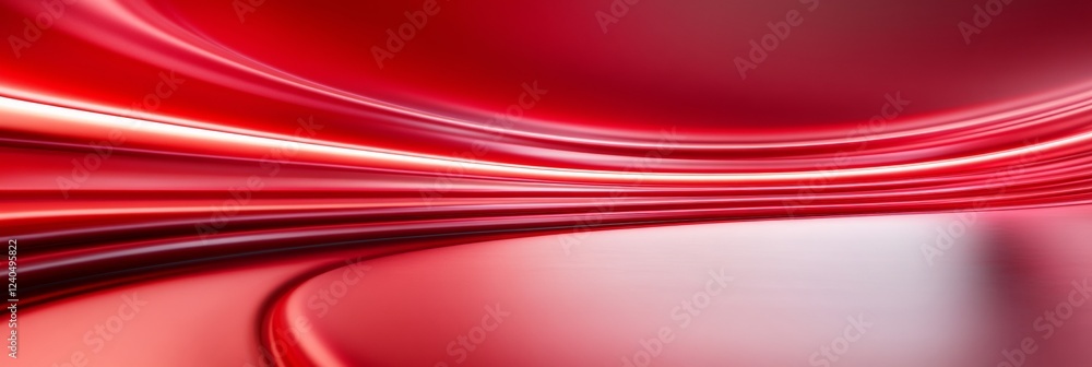 Poster Futuristic Fluid Digital Display Curved Red Metallic Surfaces and Dynamic Light Reflection - Advanced Visual Communication for Tech and Luxury Retail Spaces