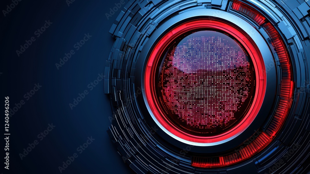 Poster abstract futuristic design with circular patterns and red accents